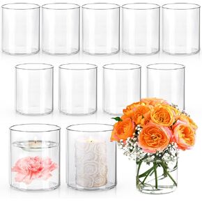 12pcs Glass Cylinder Vases for Centerpieces | 8 Inch Tall Clear Flower Vase for Wedding Decorations, Floating Candle Holders for Dinner Table, Bridal Shower, Christmas Home Décor