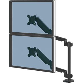 Fellowes Platinum Series Dual and Dual Stacking Monitor Arm for 27 Inch(stacking) and 32 Inch(side by side) Monitors, Full Motion, 360° Rotation, VESA Mount with Grommet or Clamp, USB Ports, Ergonomic, Black, 8043401