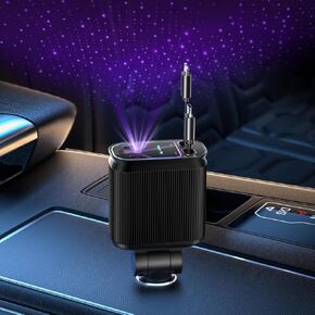 Starlight Retractable Car Charger with Retractable Cables, Starlight in Car Roof 4 in 1 Super Fast Car Phone Charger, 2 USB Ports Starry Sky Car Charger Adapter, Compatible with iPhone 15 14 13