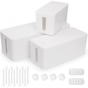 Cable Management Box Organizer Kit (3 Boxes, Black), Set Includes Large, Medium & Small Cord Hiders with Bamboo Tight-Lock Covers, Cable & Cord Clips by KapStrom
