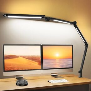 24W Ultra Bright LED Desk Lamp with Remote Control, Three Light Sources, Ajustable Atmosphere Lighting, Flexible Swing Arm, 4 Color Modes & 4 Brightness, Architect Desk Lamp with Clamp for Home Office