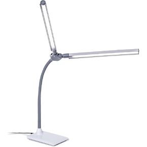 daylight DuoPro Clamp LED Lamp - 6,000K, 2,100 Lux at 12", 4 Brightness Levels, Anti-Glare Shades, Adjustable Arm, Slim Design, Perfect for Sewing, Reading, Crafts, Beauty Treatments - Grey/White