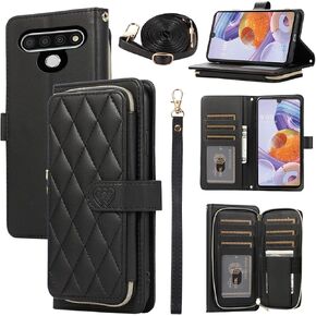 Argyle Wallet Case for LG Stylo 6/Stylo6 Plus/K71 Stylus with Wrist Strap Shoulder Strap, 9+ Card Slots Zipper Purse Stand Cell Phone Cover for LGStylo6 6+ 6plus Style 06 Six 2020 Deep Purple