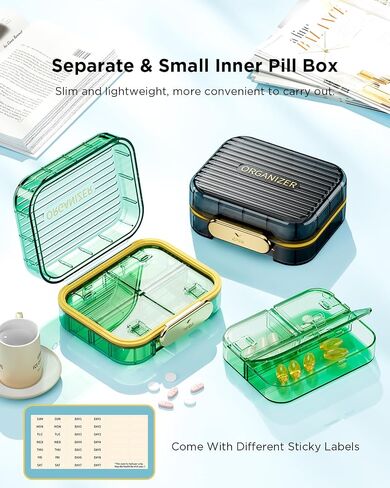 Travel Pill Organizer, Small Pill Box, Acedada Portable Daily Pill Case for Pocket Purse, Moistureproof 7 Compartments Pill Container, Stylish Medicine Holder Organizer for Vitamins Fish Oils, Black in Saudi Arabia