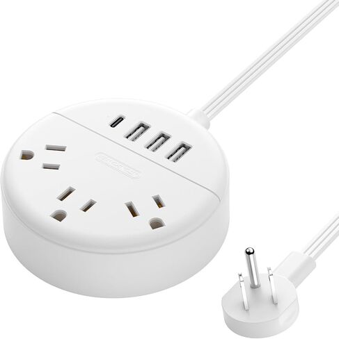 Flat Plug Power Strip with USB Ports, NTONPOWER Nightstand Desktop Charging Station with 5ft Short Extension Cord, Wall Mount, Small Size for Dorm Room Nightstand Office, Travel, White in Saudi Arabia