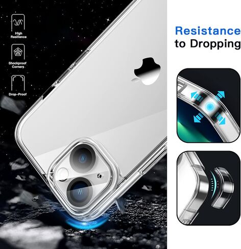 JETech 5 in 1 Case for iPhone 13 6.1-Inch, with 2-Pack Screen Protector and Camera Lens Protector, Non-Yellowing Shockproof Bumper Phone Cover, Full Coverage Tempered Glass Film (Clear) in Saudi Arabia