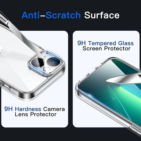 JETech 5 in 1 Case for iPhone 13 6.1-Inch, with 2-Pack Screen Protector and Camera Lens Protector, Non-Yellowing Shockproof Bumper Phone Cover, Full Coverage Tempered Glass Film (Clear) in Saudi Arabia