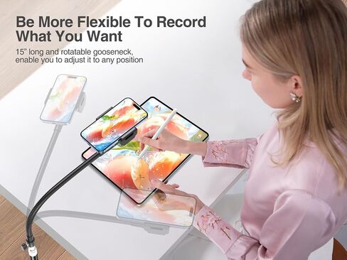 Elitehood 6.7 Feet Tall Phone Tripod, Heavy Duty Metal iPhone Tripod Stand with Remote, 17" Gooseneck Overhead Tripod for iPhone 15 14 13 Pro Max / 13 Pro / 13 12 11, Android Cell Phone Black in Kuwait