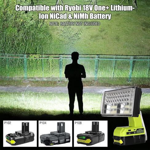 WaxPar 18W for Ryobi Light Powered by Ryobi 18V Max Lithium-ion Batteries, 2000LM for Ryobi Flashlight 18V Spotlight with USB Port,Type C Port, 110 Degree Pivoting Head in Saudi Arabia