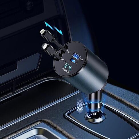 شاحن سيارة قابل للسحب، شاحن هاتف سيارة سريع 4 في 1 بقدرة 60 وات، شاحن سيارة USB C (حبال قابلة للسحب من النوع C+Lightning) in Saudi Arabia