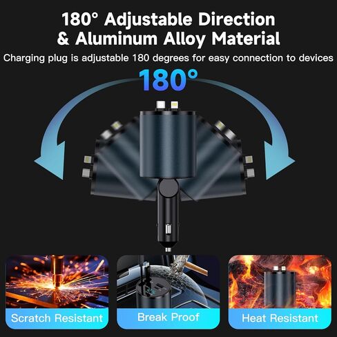 شاحن سيارة قابل للسحب، شاحن هاتف سيارة سريع 4 في 1 بقدرة 60 وات، شاحن سيارة USB C (حبال قابلة للسحب من النوع C+Lightning) in Saudi Arabia