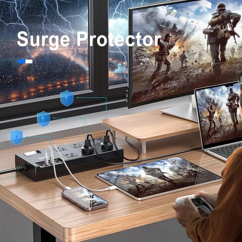 Outdoor Extension Cord Waterproof, 6 Wide Outlets 6ft IPX6 Outdoor Power Strip Weatherproof with 4 USB Ports Surge Protector for Dorm Room Home Office. in Saudi Arabia