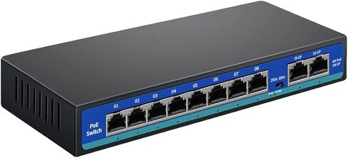 8 Port PoE Switch with 2 Uplink Ports, 120W Poe Switch, IEEE 802.3af/at, Unmanaged, Metal Housing, Fanless Design, PoE Switch for IP Cameras, PoE Devices in Saudi Arabia
