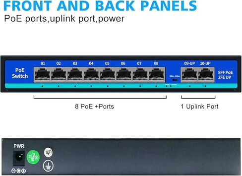 8 Port PoE Switch with 2 Uplink Ports, 120W Poe Switch, IEEE 802.3af/at, Unmanaged, Metal Housing, Fanless Design, PoE Switch for IP Cameras, PoE Devices in Saudi Arabia