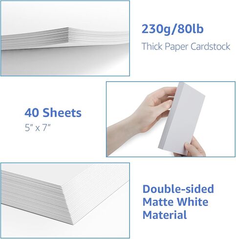CreGear 86 Sheets 5x7 Cardstock Paper White Cardstock, 80lb/230gsm Thick Paper Card Stock White Blank Cardstock Thick Printer Paper Cardstock for Greeting Cards, Invitations, Postcards, DIY Cards in Kuwait
