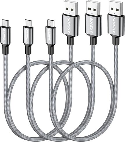 SUNGUY Short Micro USB Cable [3-Pack,1.5ft], Nylon Braided USB to Micro USB 2.0 Fast Charging & Data Sync Cord for Samsung Galaxy S6 S7, Tab 4, LG, Power Bank, Android Phone in Saudi Arabia