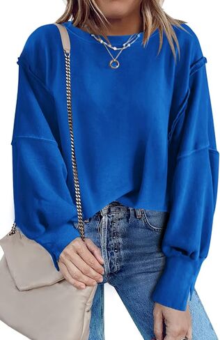 Nirovien Womens Oversized Crewneck Sweatshirt Side Slit Long Sleeve Pullover Slouchy Fit Tops in Kuwait