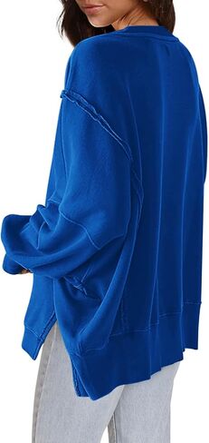 Nirovien Womens Oversized Crewneck Sweatshirt Side Slit Long Sleeve Pullover Slouchy Fit Tops in Kuwait