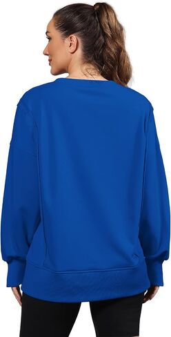 Nirovien Womens Oversized Crewneck Sweatshirt Side Slit Long Sleeve Pullover Slouchy Fit Tops in Kuwait