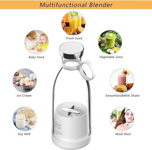 350mL Portable Mini Food Blender, USB Rechargeable, Portable, White in Saudi Arabia
