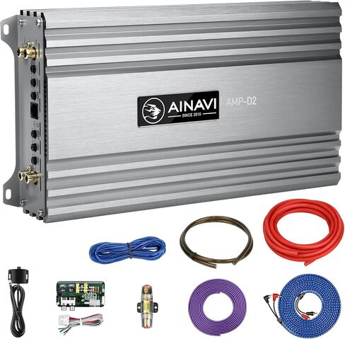 مكبرات صوت للسيارة بقناتين - مضخم صوت ستيريو فئة D كامل المدى بقدرة 2000 وات، مكبر صوت مضخم صوت للسيارة Amp AMP-D2 مع مجموعات الأسلاك in Kuwait