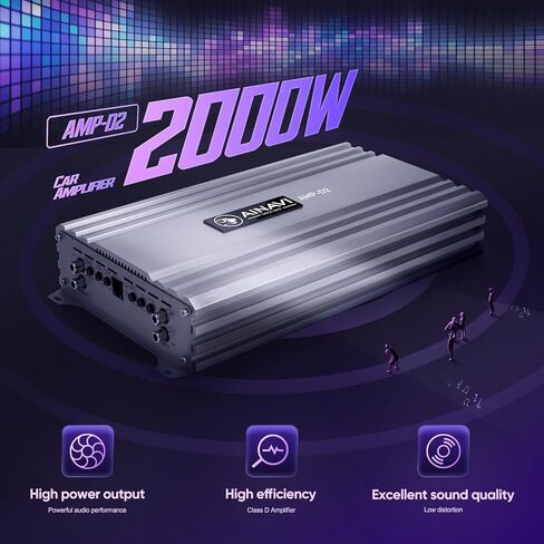 مكبرات صوت للسيارة بقناتين - مضخم صوت ستيريو فئة D كامل المدى بقدرة 2000 وات، مكبر صوت مضخم صوت للسيارة Amp AMP-D2 مع مجموعات الأسلاك in Kuwait