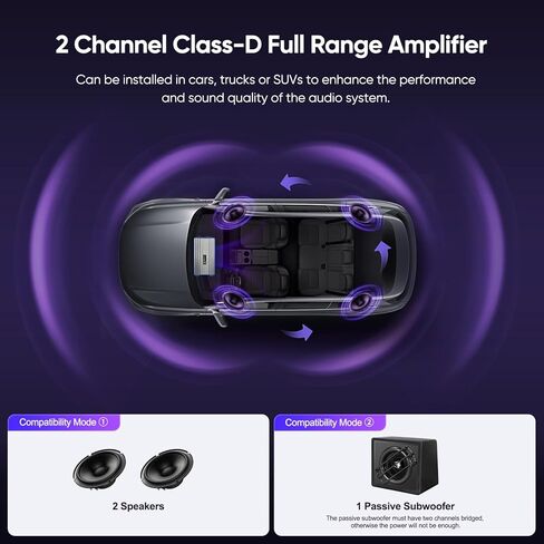 مكبرات صوت للسيارة بقناتين - مضخم صوت ستيريو فئة D كامل المدى بقدرة 2000 وات، مكبر صوت مضخم صوت للسيارة Amp AMP-D2 مع مجموعات الأسلاك in Kuwait