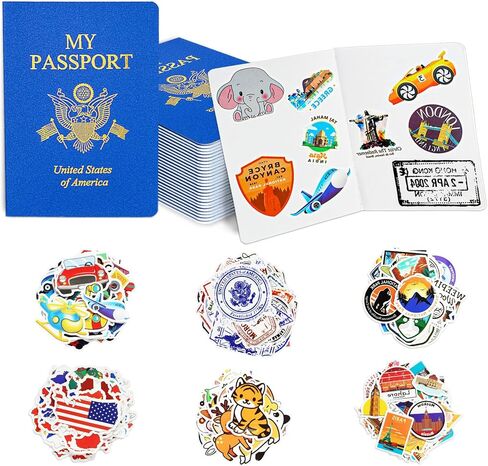 15 Pcs Fake Passport Book for Kids with 150 Non-Repeating Stickers (Including 3 Themes), Suitable for Party Favors, Scrapbooking, Arts and Crafts, School Supplies, Wall Stickers in Kuwait
