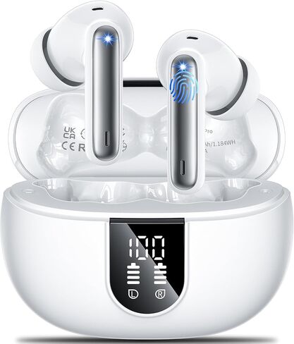 Wireless Earbuds Headphones Bluetooth 5.3 with 4 ENC Noise Cancelling Mics,Hi-Fi Stereo in Ear Ear Buds with LED Screen,IPX6 Waterproof,42h Duration Playback for iPhone and Android white earphones in Saudi Arabia