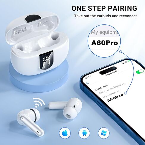 Wireless Earbuds Headphones Bluetooth 5.3 with 4 ENC Noise Cancelling Mics,Hi-Fi Stereo in Ear Ear Buds with LED Screen,IPX6 Waterproof,42h Duration Playback for iPhone and Android white earphones in Saudi Arabia
