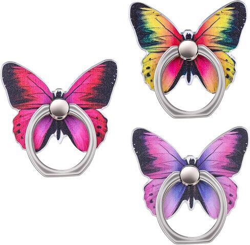 3 PCS Cell Phone Ring Stand Holder, Cute Butterfly Painted Pattern Metal Finger Kickstand 360 Degrees Rotation Ring Holder Grip with Knob Loop Compatible with All Smartphones Tablet (Color A) in Saudi Arabia