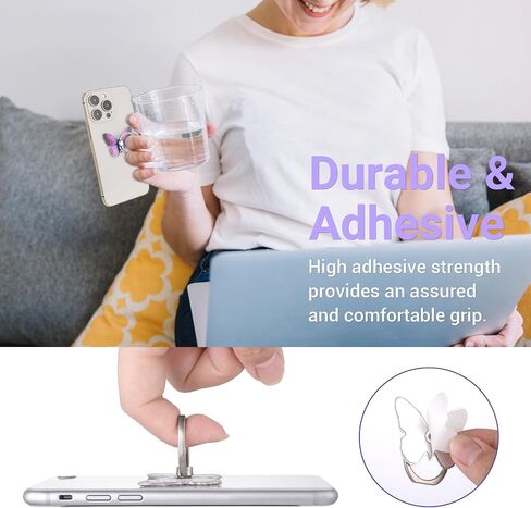 3 PCS Cell Phone Ring Stand Holder, Cute Butterfly Painted Pattern Metal Finger Kickstand 360 Degrees Rotation Ring Holder Grip with Knob Loop Compatible with All Smartphones Tablet (Color A) in Saudi Arabia