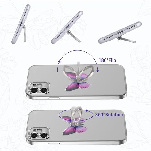 3 PCS Cell Phone Ring Stand Holder, Cute Butterfly Painted Pattern Metal Finger Kickstand 360 Degrees Rotation Ring Holder Grip with Knob Loop Compatible with All Smartphones Tablet (Color A) in Saudi Arabia