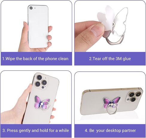 3 PCS Cell Phone Ring Stand Holder, Cute Butterfly Painted Pattern Metal Finger Kickstand 360 Degrees Rotation Ring Holder Grip with Knob Loop Compatible with All Smartphones Tablet (Color A) in Saudi Arabia