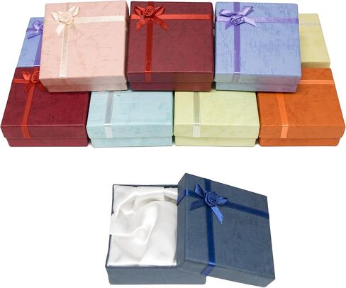 علب هدايا على شكل شجرة مجوهرات من الورق المقوى Novel Box® مع أقواس Rosebug بألوان متنوعة 2.3X2.3X0.75 (عبوة من 12) + قطعة قماش للتنظيف NB in Kuwait