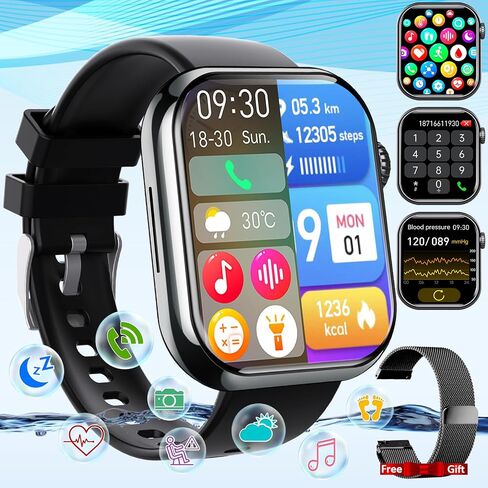 Smart Watch for Men Women, 1.88" Smartwatch with Blood Pressure Monitor Heart Rate Monitor Body Temperature Bluetooth Watch (Make/Answer Call), IP67 Waterproof Smart Watch for Android iOS Phones Black in Saudi Arabia