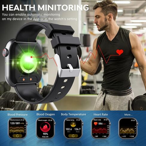 Smart Watch for Men Women, 1.88" Smartwatch with Blood Pressure Monitor Heart Rate Monitor Body Temperature Bluetooth Watch (Make/Answer Call), IP67 Waterproof Smart Watch for Android iOS Phones Black in Saudi Arabia