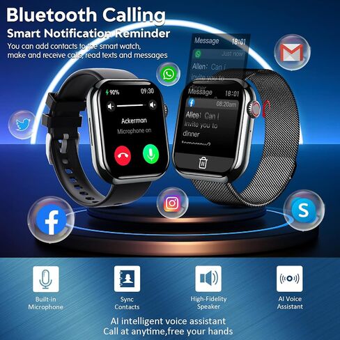 Smart Watch for Men Women, 1.88" Smartwatch with Blood Pressure Monitor Heart Rate Monitor Body Temperature Bluetooth Watch (Make/Answer Call), IP67 Waterproof Smart Watch for Android iOS Phones Black in Saudi Arabia