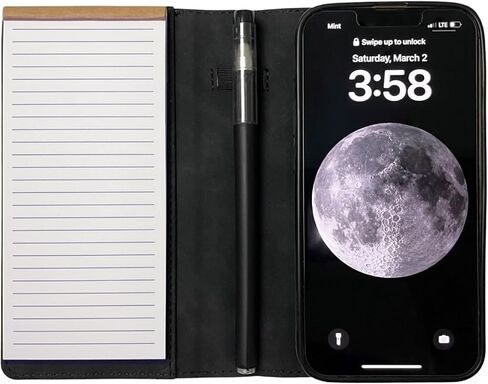MOJO Notepad Phone Case for iPhone 14 - Folding Wallet Phone Case with Mini Pen and Note Pad (Black) in Saudi Arabia