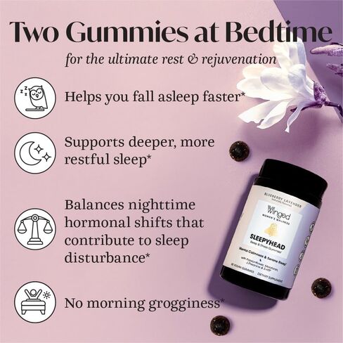 Winged Sleepyhead Gummies | Non-Habit Forming Natural Sleep Supplement | 8 Powerful Nutrients with Melatonin, L-Theanine, 5-HTP, Passionflower & Lemon Balm | Blueberry Lavender Flavor (7 Servings) in Saudi Arabia