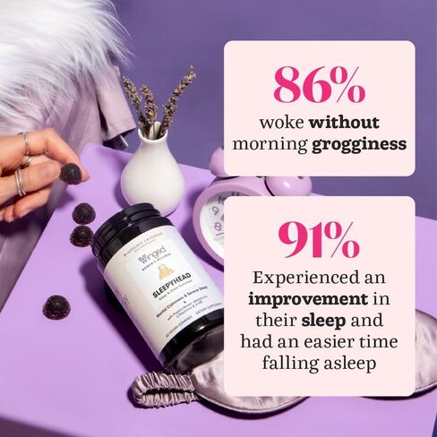 Winged Sleepyhead Gummies | Non-Habit Forming Natural Sleep Supplement | 8 Powerful Nutrients with Melatonin, L-Theanine, 5-HTP, Passionflower & Lemon Balm | Blueberry Lavender Flavor (7 Servings) in Saudi Arabia