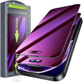 WSKEN for iPhone 16 Pro Max Privacy Screen Protector - Purple Gradient Anti Blue Light Eye Protection [Auto-Dust Removal] Anti Spy Full Coverage Tempered Glass with Easy Installing House, 2 Pack