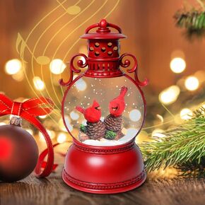 Christmas Snow Globes, Santa Claus and Deer Christmas Lantern with 8 Songs, 6H Timer Battery & USB Powered Glitter Music Box for Christmas Table Decorations Holiday