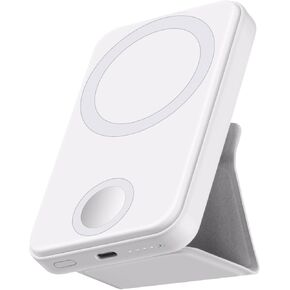 All-in-one 10000mAh MagSafe Compatible Battery Pack, Fast Charging, Portable Power Bank with Foldable Stand, Magnetic Power Bank, Compatible with iPhone 16/15/14/13/12, Apple Watch and AirPods