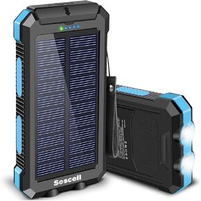Power-Bank-Portable-Solar-Charger-30000mAh Battery Pack with Emergency LED Flashlight & 2x2.1A USB-A Output Ports Compatible with iPhone 14/13 Series, Samsung, and More, Perfect for Hiking, Camping