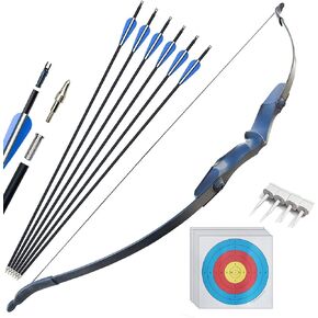 D&Q 52'' Archery Set Adult Beginner Right Handed Bow Takedown Recurve Bow Kit 25Lbs 30Lbs 40Lbs Longbow for Targeting Practice Training