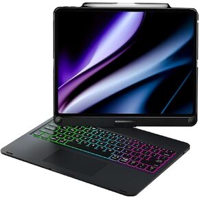 Baisla Keyboard for iPad Pro 12.9 (6th/5th/4th/3rd Gen), Touchpad, 360° Rotatable, Rainbow Backlight with Pencil Holder - Space Black