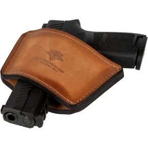 Dual Threat IWB/OWB Universal Belt Slide Holster | Made in USA | Ambidextrous Full Grain Leather Holster | Open & Concealed Carry | Fits Glock, Taurus, Springfield, Sig Sauer & Virtually Any Handgun