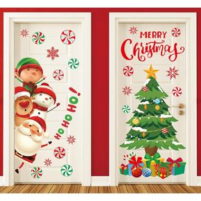 Christmas Door Stickers Xmas Tree Santa Snowman Elk Candy Snowflake Decals Large Mural Stickers for Home Refrigerator Wall Window Decor, 35.4 x 11.8 Inch, 4 Rolls