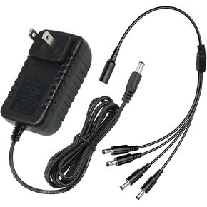 12V 2A Power Supply Adapter 100-240VAC to 12VDC with 4-Way Power Splitter Cable for Security Camera CCTV, Router, LED Strip OLA018-Wire